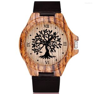 Нарученные часы Черное дерево жизни Имитация бамбука Wood Watch Men Women Пара кварцевые деревянные часы кожа.