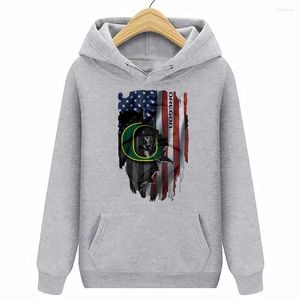 Erkek Hoodies Oregon Ördek Kalp Çekimi Amerikan Bayrak Versiyonu Sweatshirt