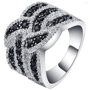 Anéis de casamento grande branco preto de zircão x letra jóias cor prata cor vintage cz bandas de pavimentos de dedão anel feminino punk design