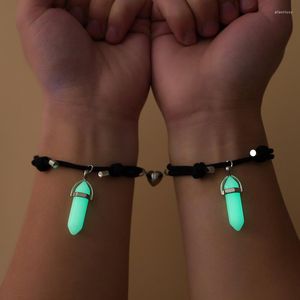 Charm Bracelets Glow In Dark Hexagonal Couple Magnet Bracelet Crystal Noctilucent Pendant Love Friendship Friends Jewelry Gifts