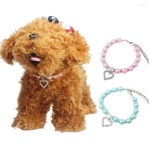 Colares de cachorro 1 pcs doce strass pérola pet colar coração frisado corrente ajustável gargantilha moda colar filhote de cachorro suprimentos