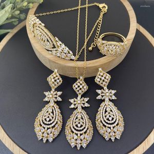 Halskette Ohrringe Set Lanyika Modeschmuck Romantische Zirkonia Micro Pave Mit Armband Und Ring Für Frau Hochzeitsgeschenke