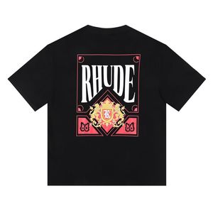 100% хлопок Роскошный бренд Rhude Рубашка Модные мужские дизайнерские футболки Мужские повседневные топы с короткими рукавами Мужские футболки Us Size dv