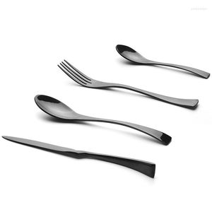 Servis uppsättningar 4st/set svart set rostfritt stål bestick middag gaffel kniv matsked bordsartiklar för festrestaurang