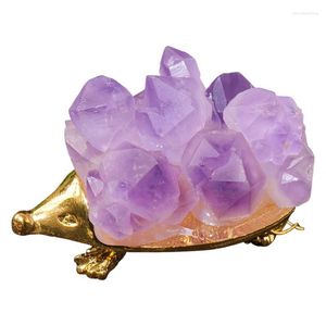 Estatuetas decorativas de cristal mini estátuas de hedgehog de vidro à mão Fluorite esculpida Erinaceinae estatueta