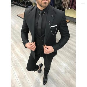Мужские костюмы 2023 Fashion One Button's Men's Business Blackmen's Wedding Promm Gridegroom 3 куски (галстук пиджаки) Traje Novio