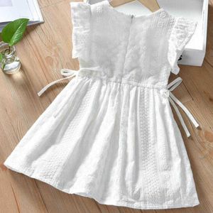 여자의 드레스 여자 아기 여자 공주 드레스 코튼 흰색 민소매 자수 캐주얼 패션 옷 여름 아이 파티 드레스