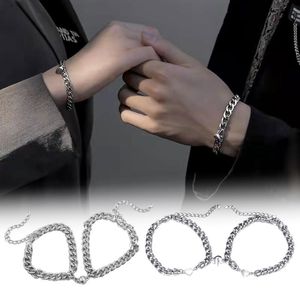 Charm armband 2 st punk par armband magnetattraktion för kvinnor män silver färg vän handled kubanska kedjor smycken