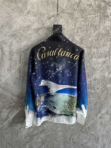 23SS Casablanca Drop Feeling Satin Style Desginer Fashion Shirt Pegasus Constellation Night Print Droping Feel Lazy Silk Loose Long Sleeve Shirt Casablanc