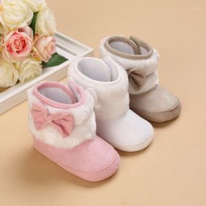 Boots 2023 Brand Infant Born Baby Toddler Boy Girl Soft Sole Flower Bow Crib Shoes Warm Prewalker 0-18M