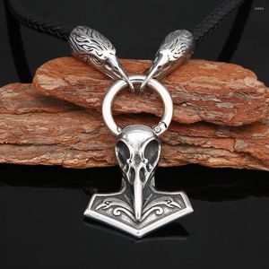 Pendant Necklaces Stainless Steel Eagle Raven Skeleton Necklace Leather Rope Men Jewelry Norse Viking