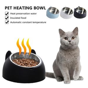 Cat Bowls & Feeders Heat Pet Bowl Temperature-controllable Automatic Dog Water Dispenser Stainless Steel Feeder Dish For Puppy