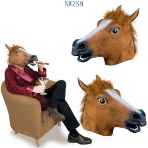 Party Masks Brown Horsehead Mask Halloween Horseshoe Suit Latex Horror Full Face hästhuvudbonader