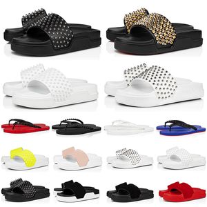 Designer Studded Slippers Studs Rivet Suede Sandals Mens Printed Slides Flat Shoes Summer Red Thick Sole Outdoor Laser Striped Sandal