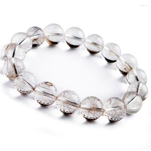 Strand Genuine Brazil Natural Rutilated Quartz Bracelets Women Men 12mm Powerful Clear Stretch Crystal Round Bead Bracelet