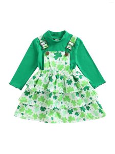 Clothing Sets Kids Girl Autumn Outfit Long Sleeve Pullover Sweatshirt And Casual Four Leaf Clover Print Suspender Skirt Set