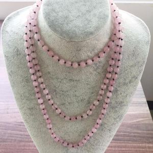 Catene Nature Stone 8MM RoseQuartz Collana Collane lunghe Annodato a mano 42 pollici / 60 pollici Yoga Mala Perline Infinito infinito Perline