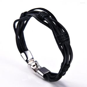 Bracelets de charme 2023 Jóias de moda Vintage Multilayer Black Leather Bracelet Buff Acessórios Ladies Pulseras