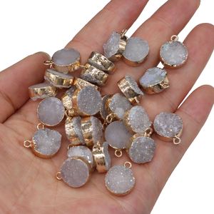2 Stück natürliche Achate Druzy Anhänger rund weiß Druzy Kristall Charms für Frauen Schmuck machen Halskette Ohrring Zubehör