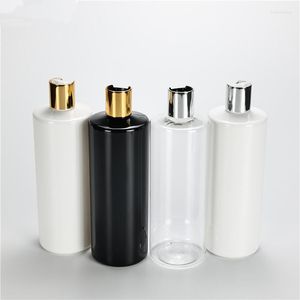 Storage Bottles 12pcs/lot 500ml White Clear Black Empty Plastic Shampoo Bottle With Gold Silver Disc Top Cap 17oz PET Body Wash