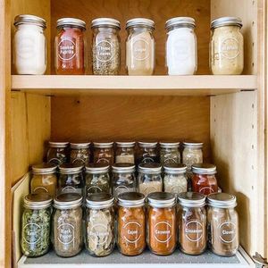 Wall Stickers 144pcs/8sets Transparent Spice Kitchen Jars For Spices Bottle Container Label Food Waterproof Clear Item S5c3