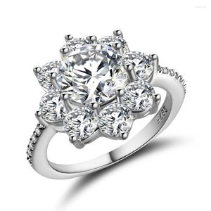 Wedding Rings Large Flower For Women Party Gift Luxury Cubic Zircon Engagement Ring Band Fashion Silver Color Jewelry