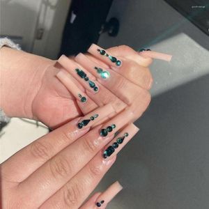 False Nails 2023 Fashion Rhinestone Long Coffin Löstagbara falska tips Full Cover Press On Artificial Manicure Tool