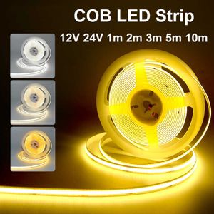 LED Strips COB LED Strip Lights 12V 24V 10M 5M 3M 2M 1M 252LEDs/M High Density Flexible LED Tape 2700K 4500K 6000K Kitchen Room Decor 8mm P230315