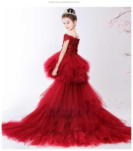 Girl's Dresses Long Trailing Flower Christmas Girl Dress Wedding Princess Tutu Party Events Dresses For Teenage Girl Dress Ceremonies Clothes