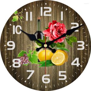 Relógios de parede Pedezes de vinho chique de frutas de frutas vintage Relógios Relógios da casa Decoração grande cozinha