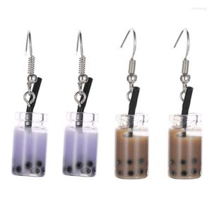 Brincos Dangle 2Pair Pearl Leite Tea Taiwan Boba Bubble engraçada para mulheres Coffee escuro roxo