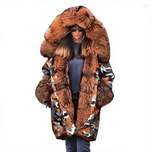 Women's Trench Coats Faux Fur Parkas European American Long Hat Camouflage Coat Autumn Winter Fashion Temperament Jacket Casual Loose Warm