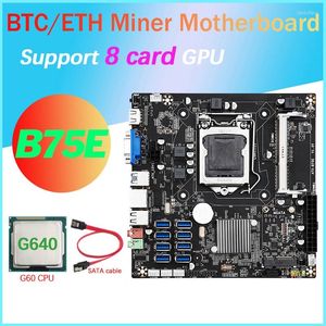 마더 보드 -B75E 8 카드 BTC 마이닝 마더 보드 G640 CPU SATA 케이블 B75 칩 LGA1155 DDR3 RAM MSATA ETH 광부 지원 USB3.0 포트 지원