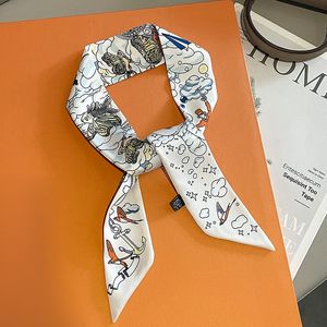 Designer Letters Print Floral Silk Scarf Pannband för kvinnor Fashion Scarves Axel Tote Bagage Ribbon Head Wraps Double Ribbon Ladies Gift Orange 5x85cm