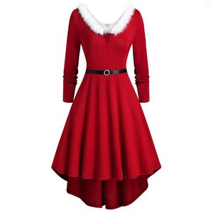 Casual Dresses Christmas Holiday Party Dress Red Santa Cosplay Costumes Faux Fur Collar Fancy Rockabilly Women Winter 2023 Robe S-5XL