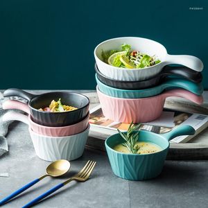 Bowls Tree Pattern Salad Bowl With Handle Individual Household Japanese Ceramic Single Person Dessert Fruit Steamed Egg