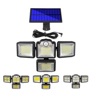 Luzes de parede solares pir, lâmpada de parede, 4 cabeças Luz de segurança, 6000k Legal White, 3 modos ao ar livre 192 LED 2400lm Luzes de sensor de movimento com controle remoto, fio de 5m separado