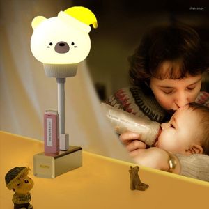 Night Lights LED Chlidren USB Light Cute Cartoon Lamp Bear For Baby Kid Bedroom Eyes Protection Socket Small Table