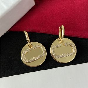 2023-Fashion Metal Golden Studs Letter Crystal Designer Earrings Women Round Gold Eartrops med presentförpackning Födelsedagsjubileum