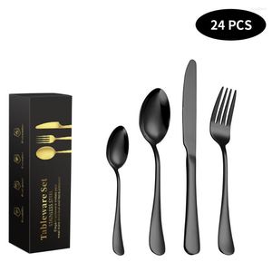 Set di stoviglie 24PCS Set di posate in acciaio inossidabile occidentale Coltello Forchetta Cucchiaio da caffè Stoviglie con portaoggetti di lusso