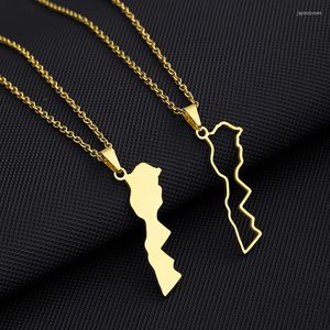 Anhänger Halsketten Edelstahl Königreich Marokko Karte Halskette Gold Farbe Männer Frauen Land Schmuck Geschenk
