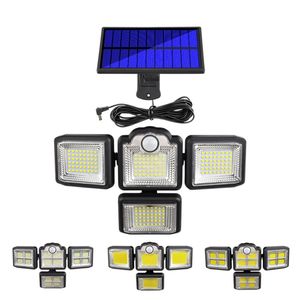 LED Solar sensor wall light four head rotating separate waterproof wall lamp Motion induction lighting garden lights integrated remote control
