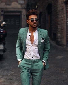 Ternos masculinos Blazers Green Inverno Groom Desgaste Slim Fit One Button Busined Business Business Formal Prom Tuxedos Man Blazer Suit (calça de jaqueta)