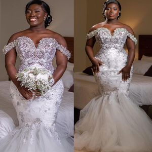 2023 Arabo Aso Ebi Cristalli di pizzo Abito da sposa Beadeed Sweetheart Mermaid Abiti da sposa sexy Abiti ZJ6222