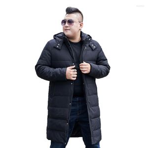 Herren-Daunenmantel für Herren, Winter, große Größe, lange Kapuze, warm, über den Knien, Übergröße, XL-12XL, 13XL, schwarze Jacke