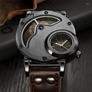 Armbandsur oulm 9591 Top Brand Watches for Men Dual Time Quartz Casual Man Leather Watch Sport Man Clock Relogio Masculino
