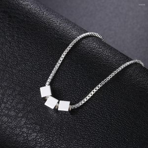 Chains 925 Sterling Silver Necklace 18 Inches Box Chain Simple Square Cube Triangle Pendant For Women Fashion Jewelry Christmas Gifts