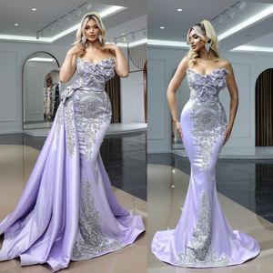 Chic Mermaid Split Evening Dresses With Detachable Train Sweetheart Beaded Formal Arabic Prom Dresses Custom Made