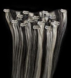 Trendy Grey and silver highlightts on black hair seamless clip in raw virgin human hair extension piano blonde gray cuticle aligned double drawn gorgeous 120g