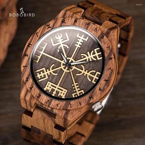 腕時計ボーバードウッドメンズウォッチコンパスホルダーVegvisir Man Luxury Wristwatch Luminous Handsアイスランドシンボル時計Zegarek Meski